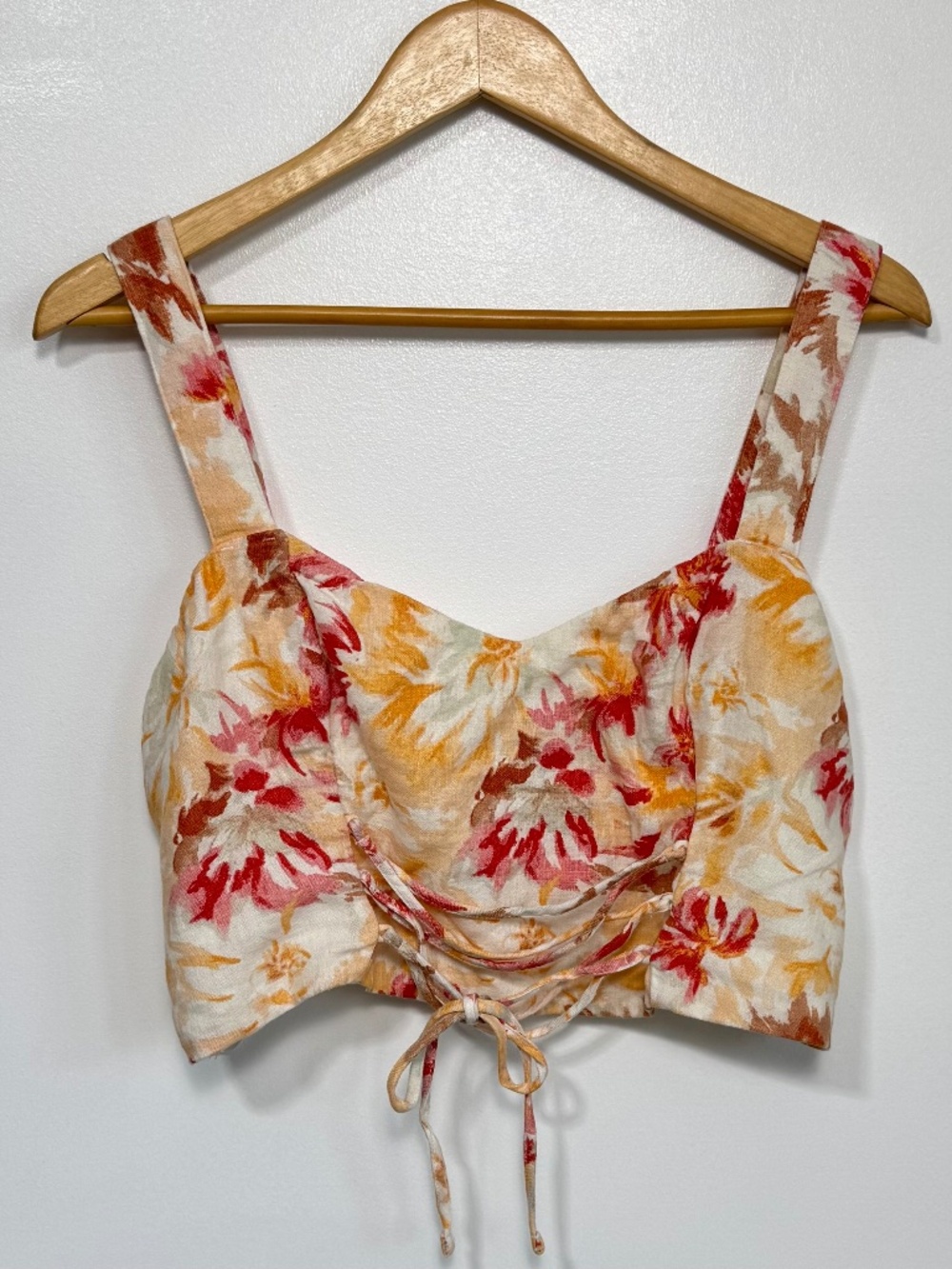 NWOT Abercrombie & Fitch Linen-blend Crop Top Sunset Floral Corset Tie Size L